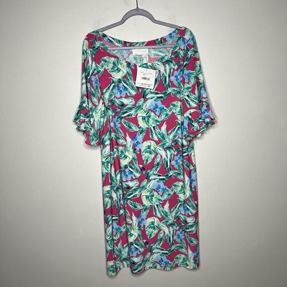 Pappagallo Dress Womens 1X Pink Tropical Resort Style Ruffle Sleeves Vacation - Picture 8 of 14